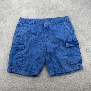 Lacoste Cargo Shorts Men 36 Blue Abstract Leaf All Over Print Crocodile Logo Y2K